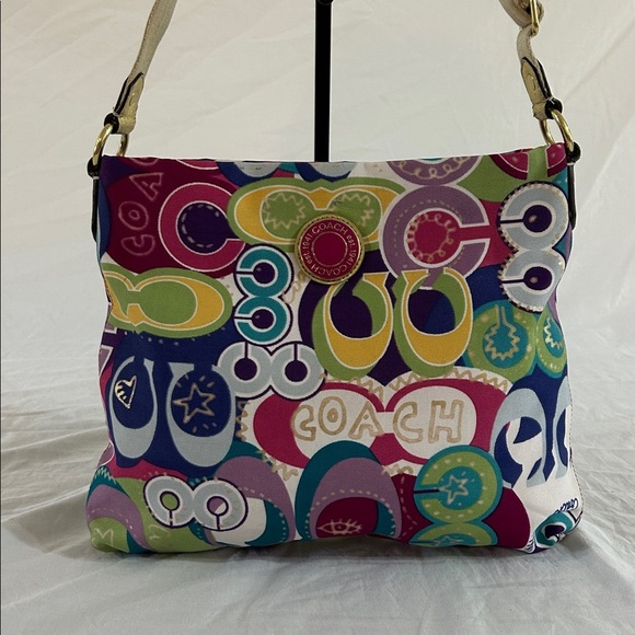 Coach Signature Poppy Graffiti Crossbody Shoulder Bag F19454 Gold Multicolor - Picture 2 of 12